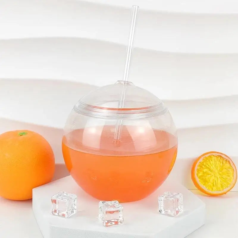 Cocktail Round Ball Cup Straw Transparent Moon Ball Cold Drinking Juice Cups Holiday Beach Cup