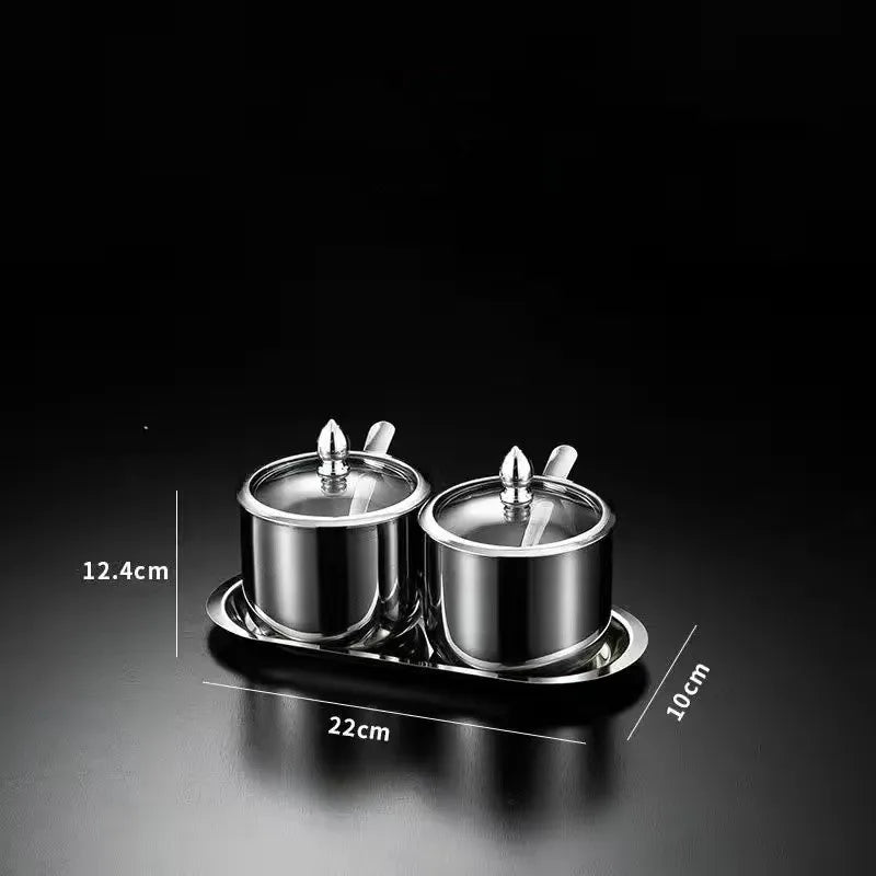 gold golden 304 Seasoning box bottle glass cap with spoon flavoring tank sauce bottle spice jar salt storage box soy sauce dish