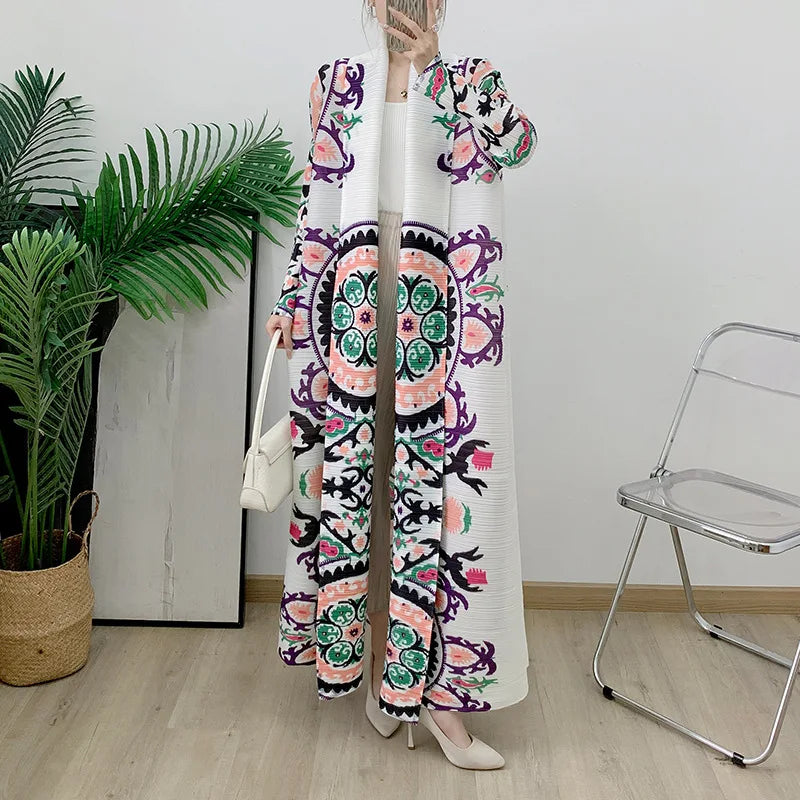 abaya Ethnic Style Print, Pleated, Large Lapel, Lace-up Cardigan, Miyake, Spring, Summer, 2025