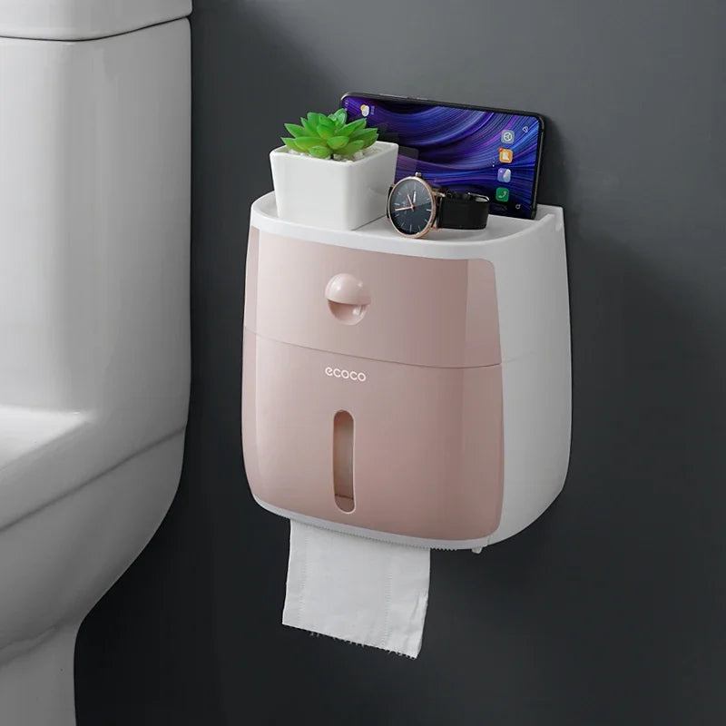 Portable Toilet Roll Paper Holder Plastic Waterproof Double Layer Paper Dispenser For Toilet Storage Box Bathroom Accessories