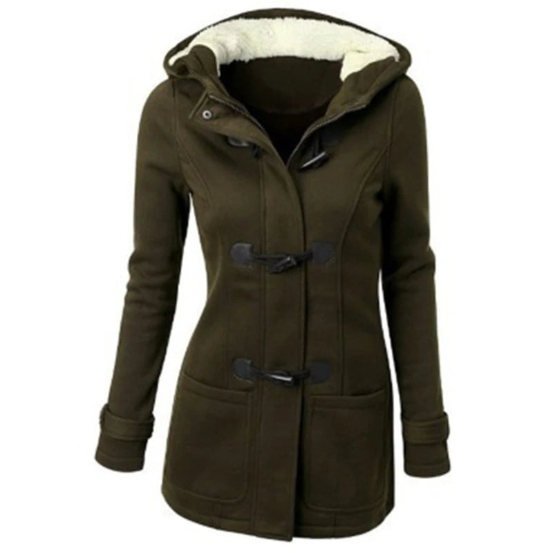 Womens Winter Hooded Cardigans Hooded Horn Button Jackets Fleece Coat Outerwear Dropship