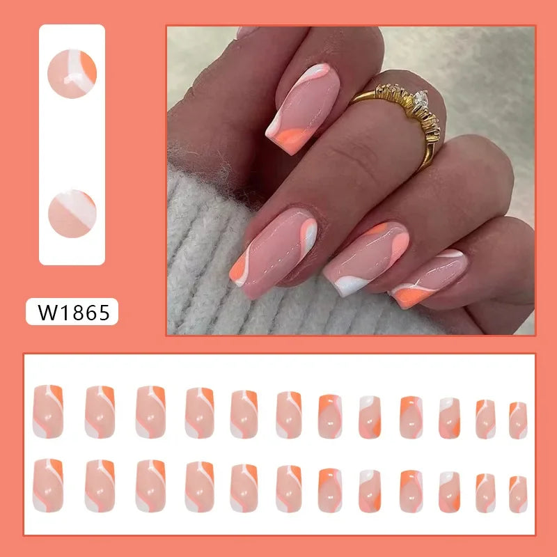 Platinum Maple Leaf Fake Nail with Jelly sticker Press on False Nails Wearable Round Head Oval Full Cover Nail Tips