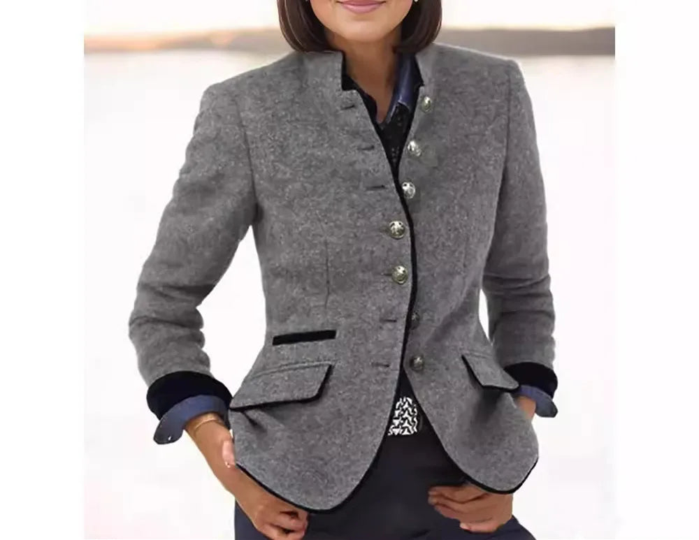 New Fashion Autumn/Winter Casual Long Sleeve Stand Collar Single Breasted Pockets Solid Color Slim Fit Jacket For Women,2 Colors