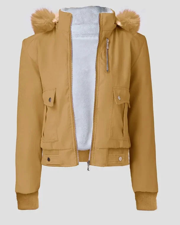 women jacket Short Streetwear Fashion Versatile Casual Zipper Thickened Long Sleeves Hooded coats for Female 2024 Autumn/Winter