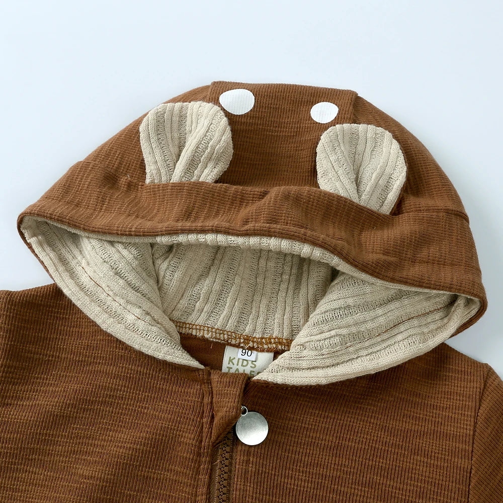 2025 Spring Autumn Cute Baby Romper Soild Cotton Deer Patches Hooded Clothes Newborn Boy Girl Onesie Infant Jumpsuit Outwear