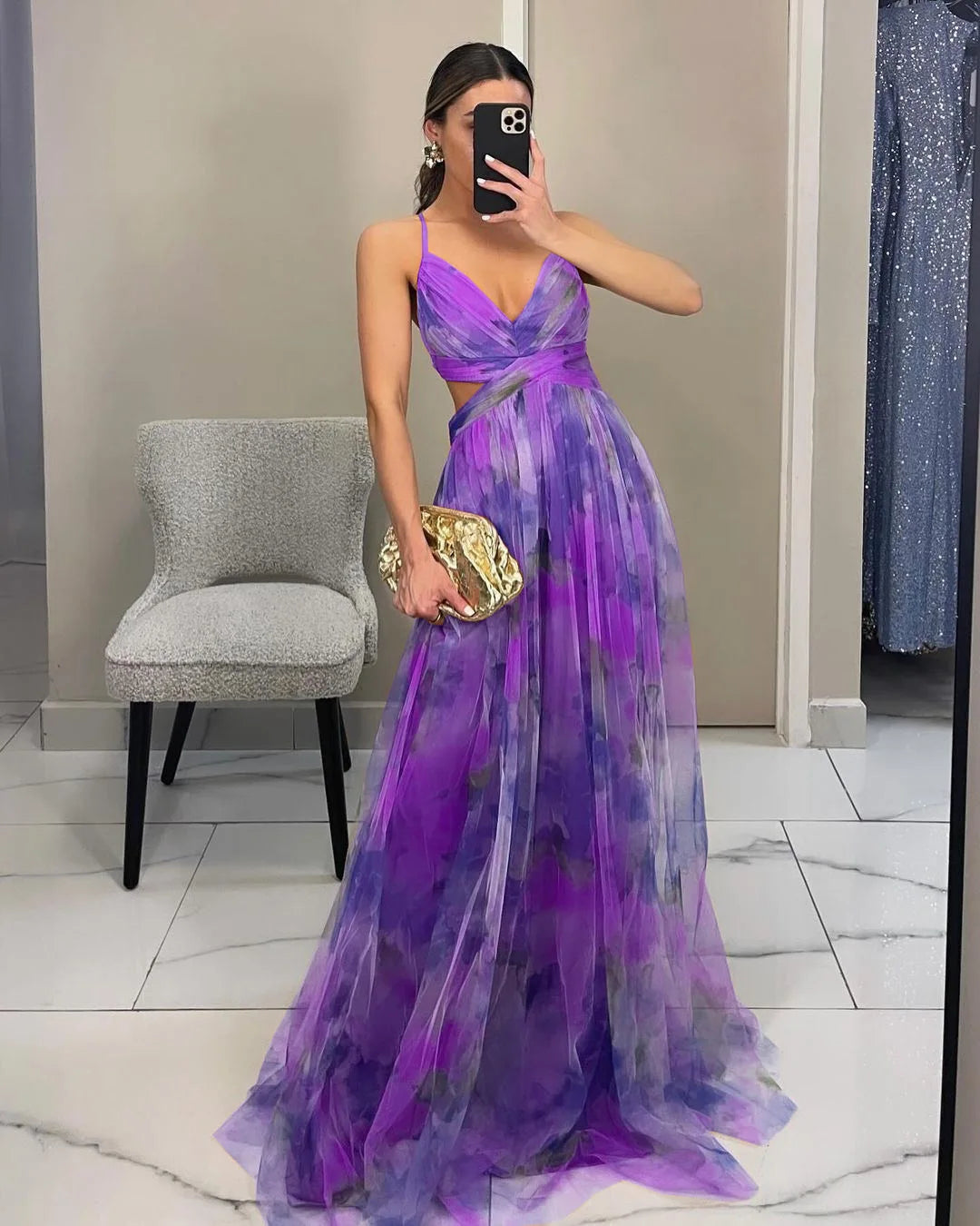 Women's S-XL Size Spring Summer Mesh Printed Hanging Dress