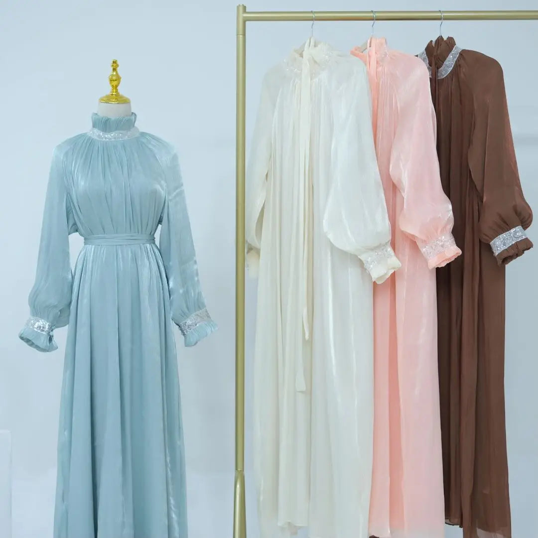 Uni Dubai Turkish Chic Sequins Belted Evening Party Long Dress Muslim Women Elegant Abayas Moroccan Kaftan Islamic Clothing