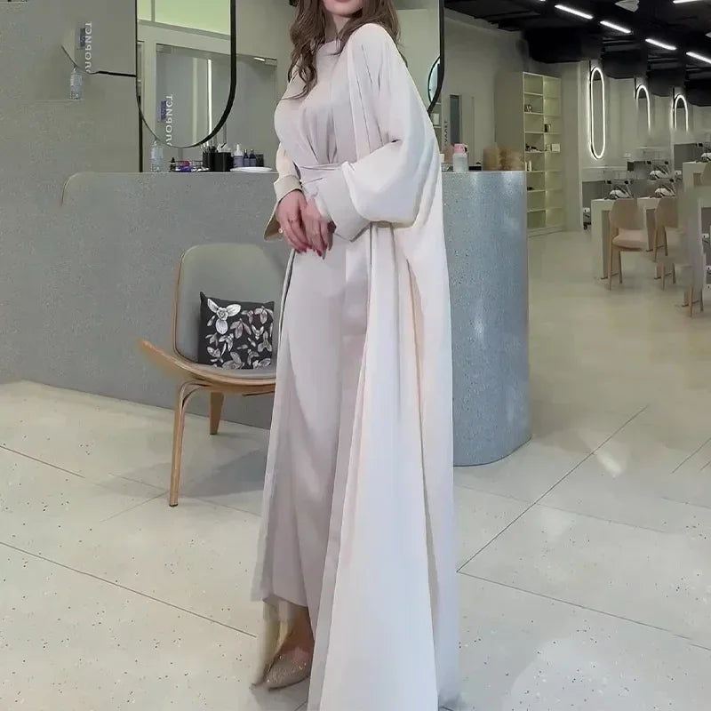Ramadan Eid Abaya Dress for Women 2 Piece Set Women Dubai Saudi Islam Morocco Kaftan Party Long Robe Open Abayas Vestidos