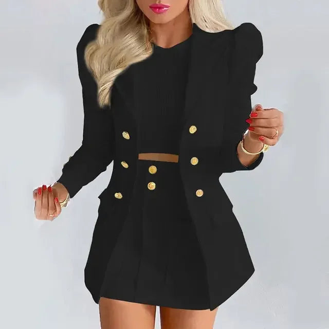 CPSYMYM Women's Spring Long Sleeve Solid Color Jacket With Mini Skirt Two-piece Suit Tailleur Femme Blazer And Set Dress Free Sh