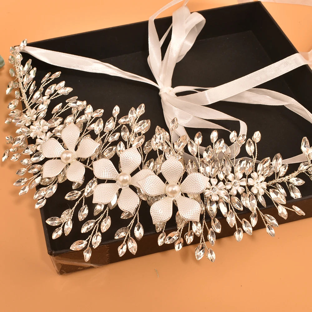 S509 Luxury Rhinestone Bridal Belt, Silver Gold Bridal Sash with White Ribbon Wedding Dresses Belt for Women, Bride, Bridesmaids