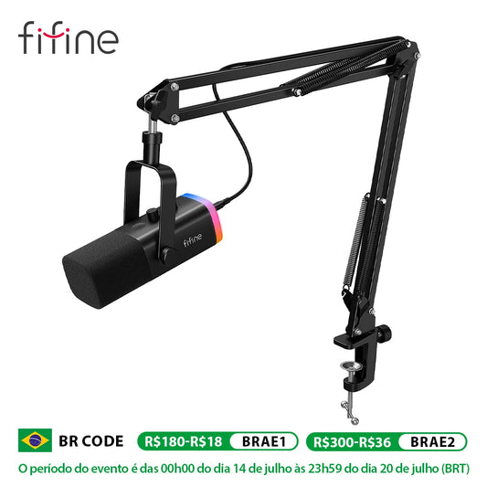 FIFINE Dynamic XLR Microphone Kit with Boom Arm for Mixer,Gaming USB Mic Set with RGB,Volume Control for PC PS5/4 AmpliGame AM8T