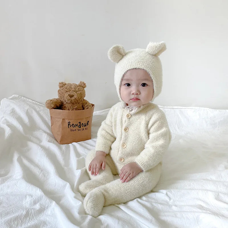 5097 Ins Baby Clothes 2024 Autumn Winter New Baby Boy's Jumpsuit Mink Velvet Cute Bear Baby Girl's One Piece Clothes