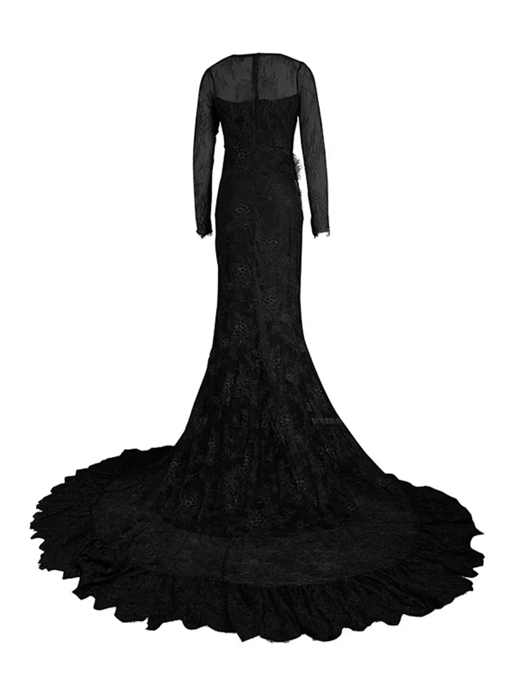 Modigirl 2025 Womens Black Wedding Dresses for Party Evening Formal Bodycon Autumn Floor-Length Elegant Woman Lace Long Dress