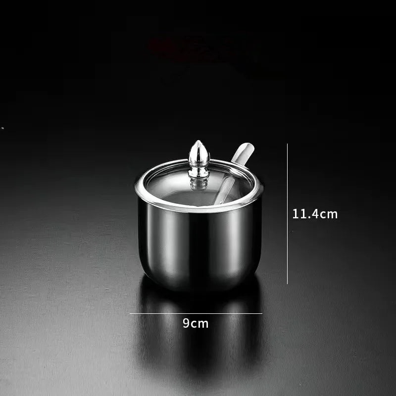 gold golden 304 Seasoning box bottle glass cap with spoon flavoring tank sauce bottle spice jar salt storage box soy sauce dish