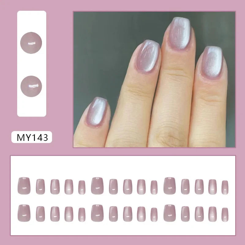 Platinum Maple Leaf Fake Nail with Jelly sticker Press on False Nails Wearable Round Head Oval Full Cover Nail Tips