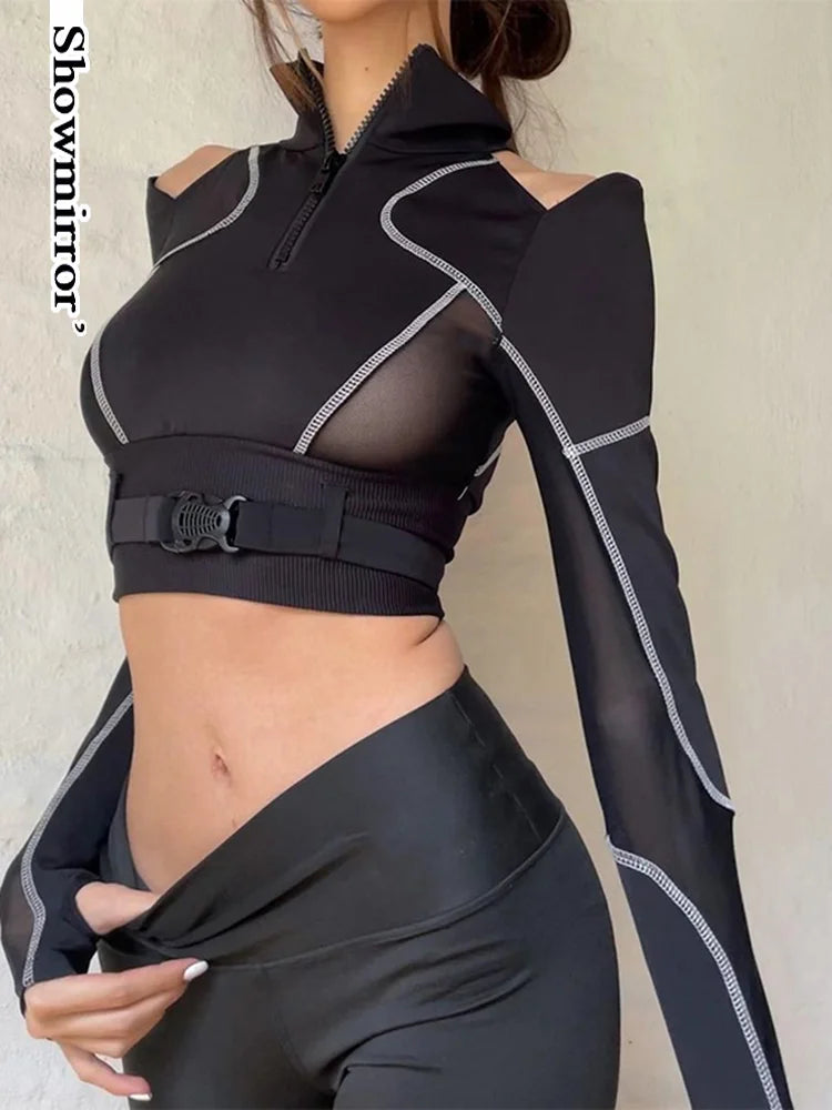 Showmirror Techwear Biker Wear Mesh T-shirt Black