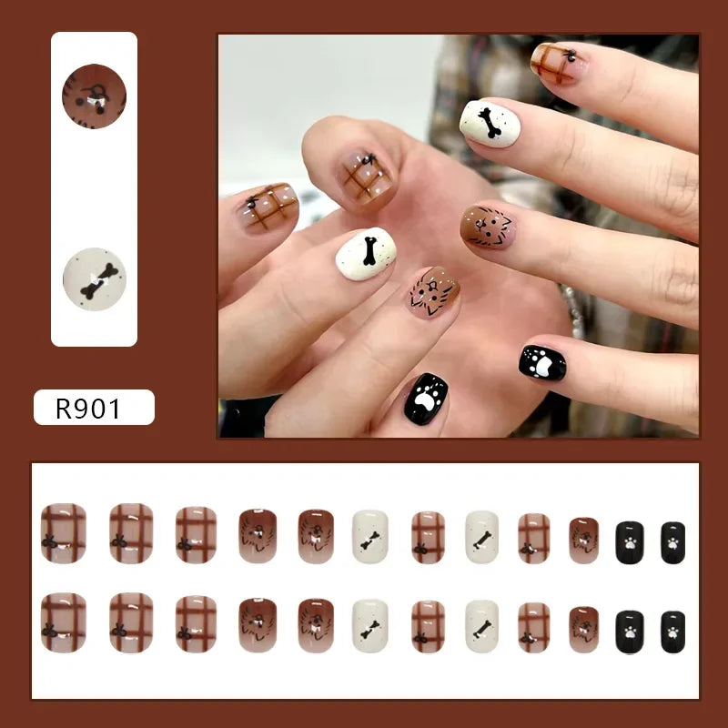 Platinum Maple Leaf Fake Nail with Jelly sticker Press on False Nails Wearable Round Head Oval Full Cover Nail Tips