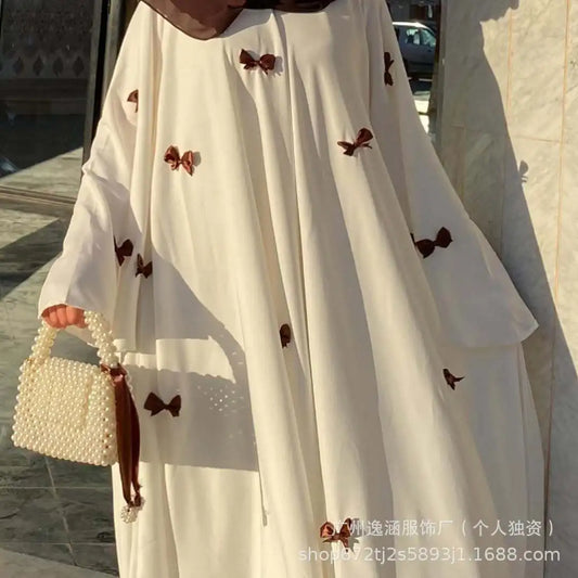 Women's dress Vintage Gentle Style Long Dress Puff Sleeve Women's Skirt Fairy Like Dresses Abaya Large Horn Sleeve Bow RobeDress