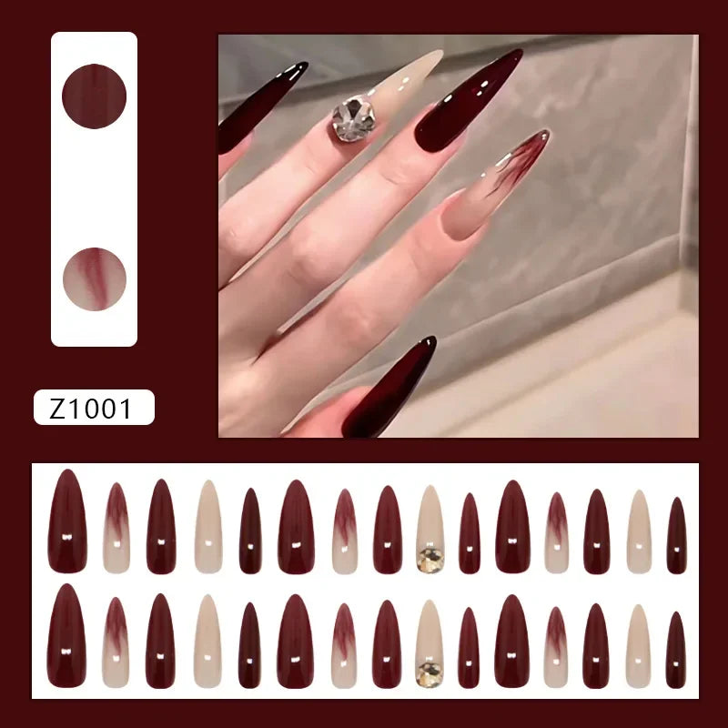 Platinum Maple Leaf Fake Nail with Jelly sticker Press on False Nails Wearable Round Head Oval Full Cover Nail Tips