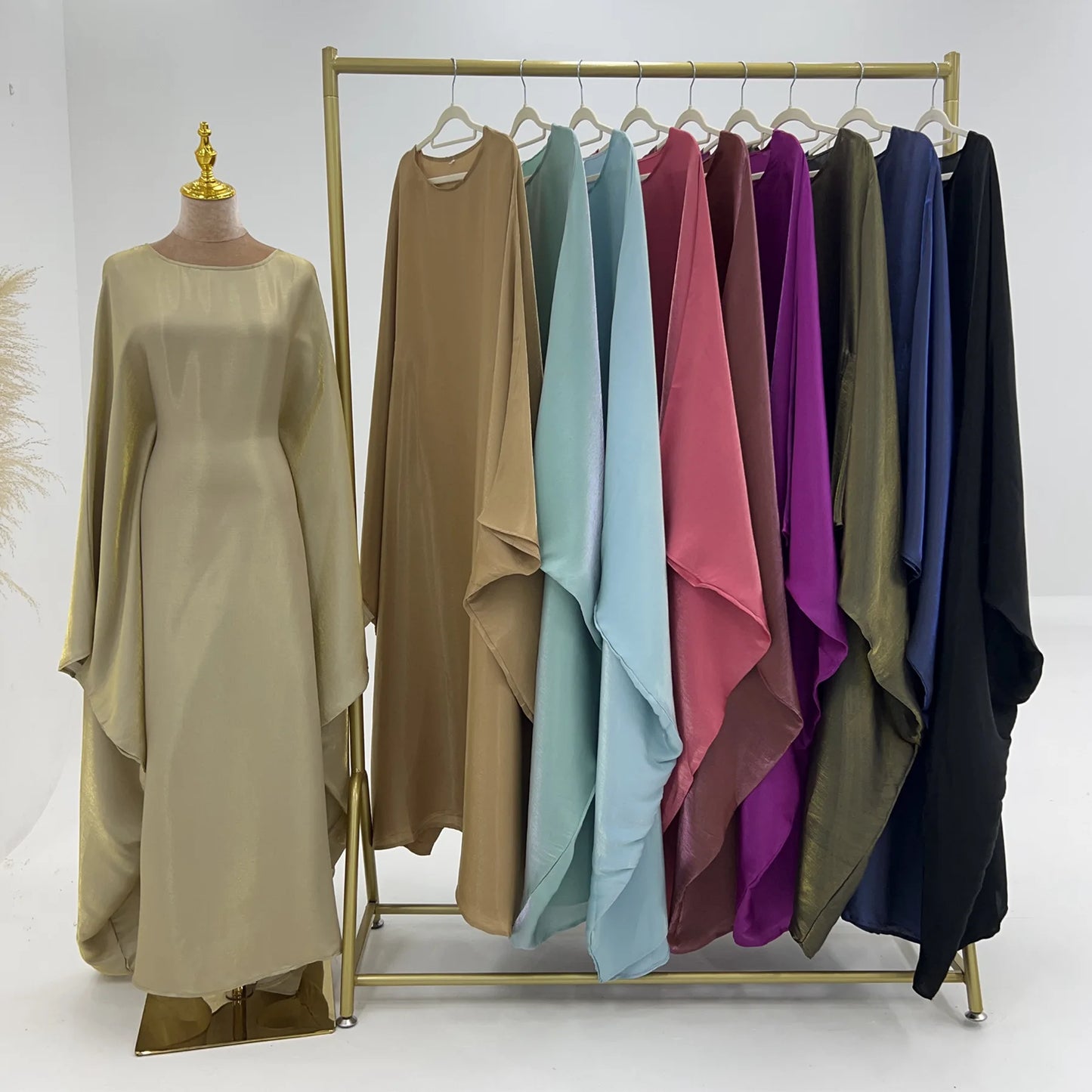 Eid Ramadan Batwing Butterfly Satin Abaya Dubai Luxury Muslim Kaftan Maxi Dress Women Kebaya Robe Caftan Marocain Femme Vestidos