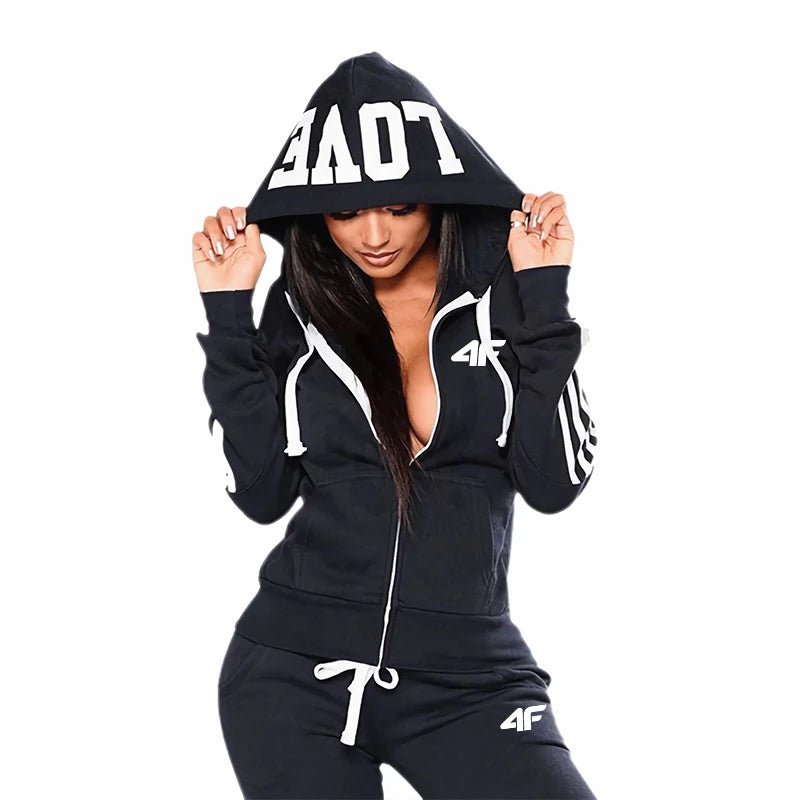 Women's Tracksuit Hooded Sweatshirts Sweatpants All Season Daily Sports Jacket Sportswear Ladies Outdoor Casual Sexy Zip Outfits