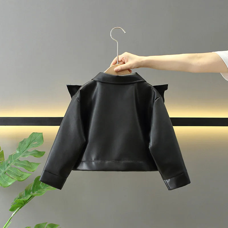 Girls Leather Jackets Children Kids Classics Handsome Pu Outerwear Teenager Zipper Fly Coats Spring Autumn 2025 New