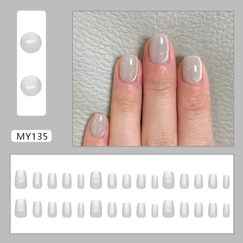 Platinum Maple Leaf Fake Nail with Jelly sticker Press on False Nails Wearable Round Head Oval Full Cover Nail Tips