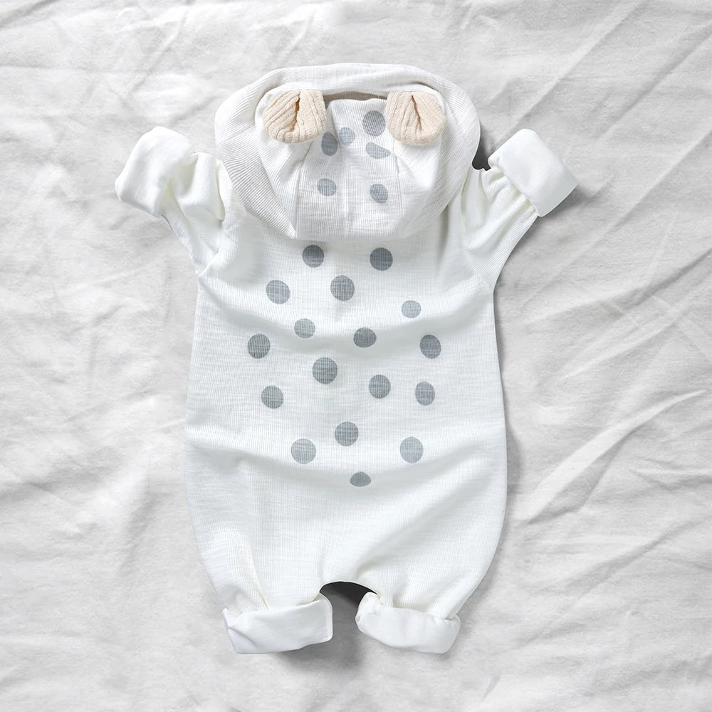 2025 Spring Autumn Cute Baby Romper Soild Cotton Deer Patches Hooded Clothes Newborn Boy Girl Onesie Infant Jumpsuit Outwear