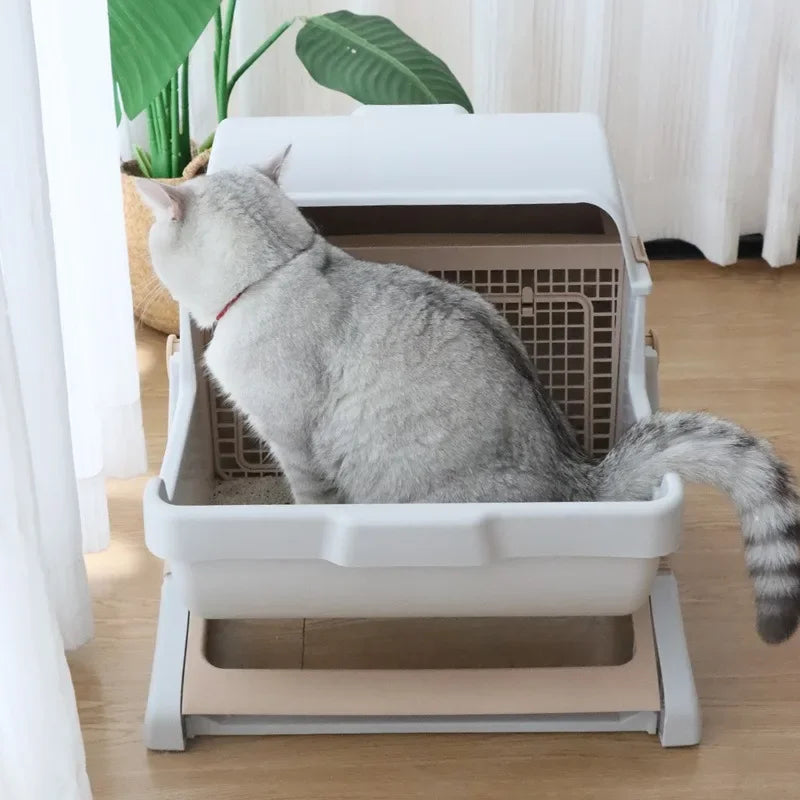 Semi-automatic Litter Box Anti-splash Oversize Semi-enclosed Cat Toilet Supplies Accessories Sandbox for Cat Hygienic Convenient