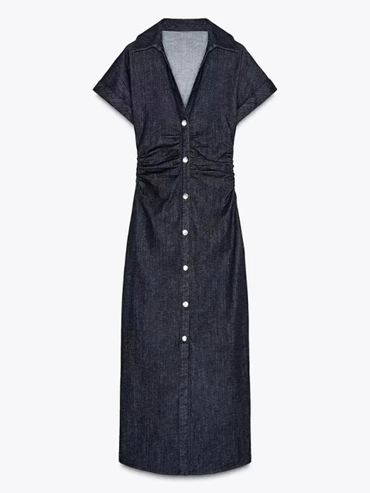 White Single Breasted Denim Dress Women's