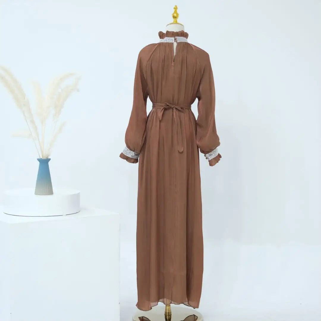 Uni Dubai Turkish Chic Sequins Belted Evening Party Long Dress Muslim Women Elegant Abayas Moroccan Kaftan Islamic Clothing