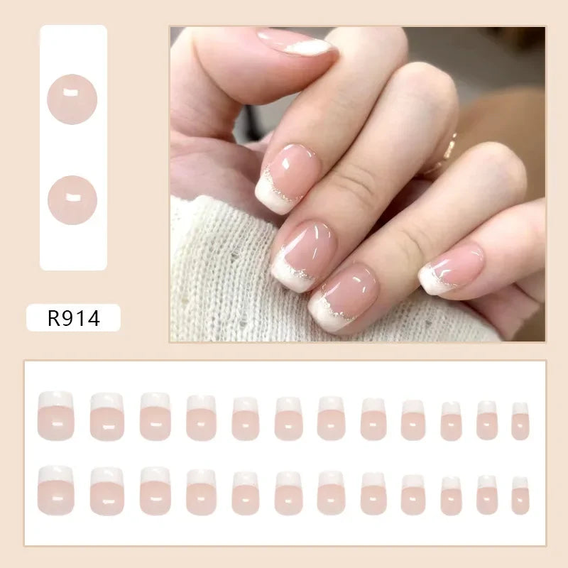 Platinum Maple Leaf Fake Nail with Jelly sticker Press on False Nails Wearable Round Head Oval Full Cover Nail Tips