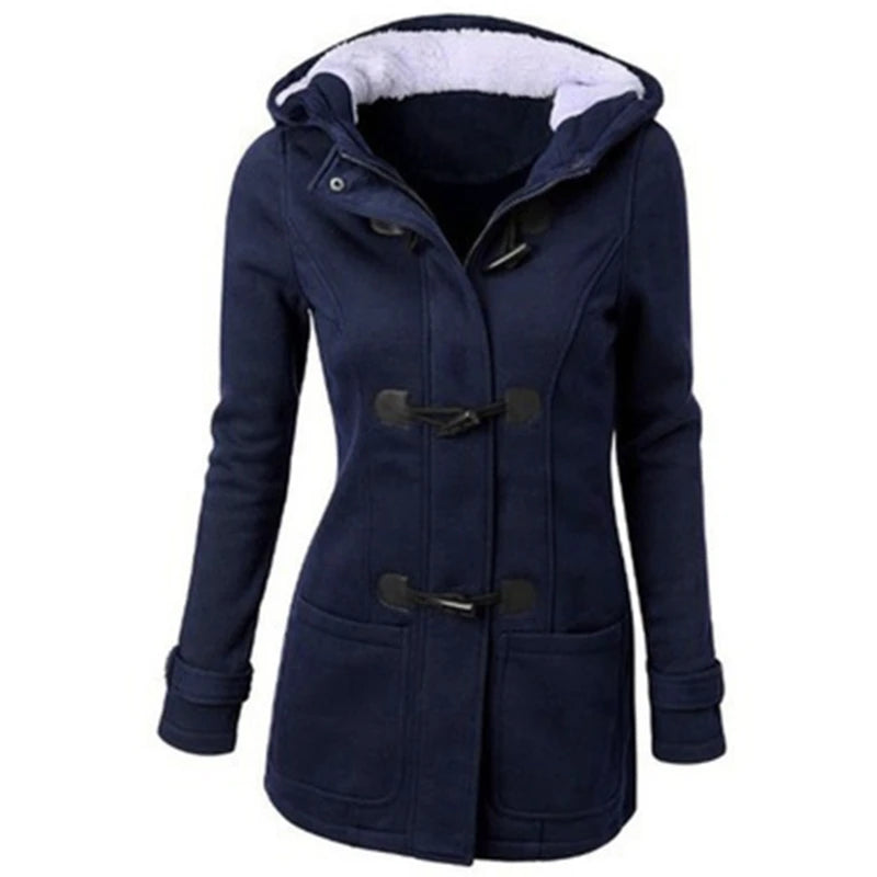 Womens Winter Hooded Cardigans Hooded Horn Button Jackets Fleece Coat Outerwear Dropship