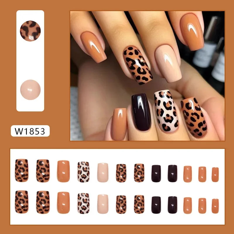 Platinum Maple Leaf Fake Nail with Jelly sticker Press on False Nails Wearable Round Head Oval Full Cover Nail Tips