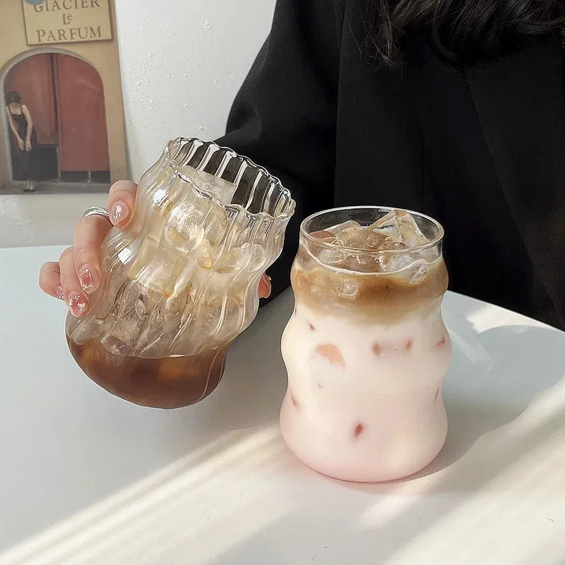550ml Transparent Bubble Tea Aesthetic Glass Cups With Straws Beer Mugs Strawberry Milk Juice Pitcher Coffee Mug Drinkware Cup