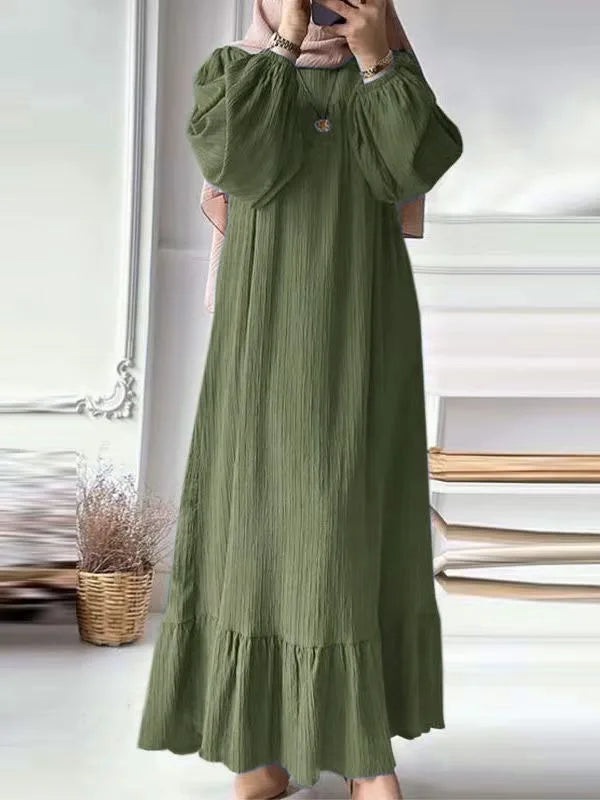 Muslim Women's Robe Spring Autumn Fashion Long Sleeve Retro Dresses Turkey Abaya Ruffle Edge Hem Kaftan Eid Mubarek Robe ﻿