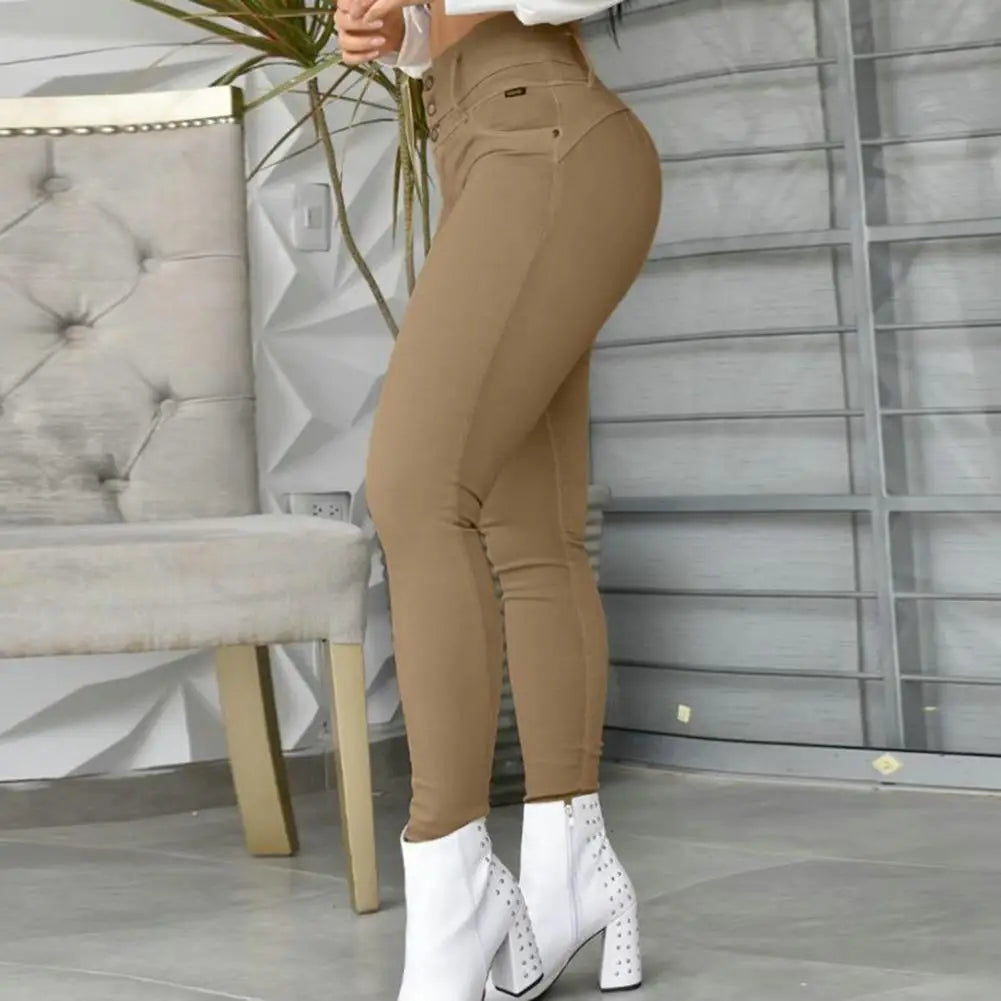 Pants Women High Waist Pocket Design Skinny Autumn Spring Leggings Push Up Button Pocket Streetwear Casual New Pants