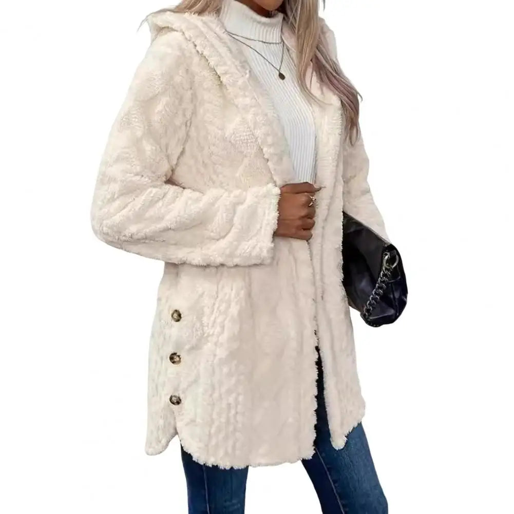 Hooded Plush Jacket Stylish Women's Hooded Cardigan Jacket for Fall Spring Casual Sporty Outerwear with Long Sleeves