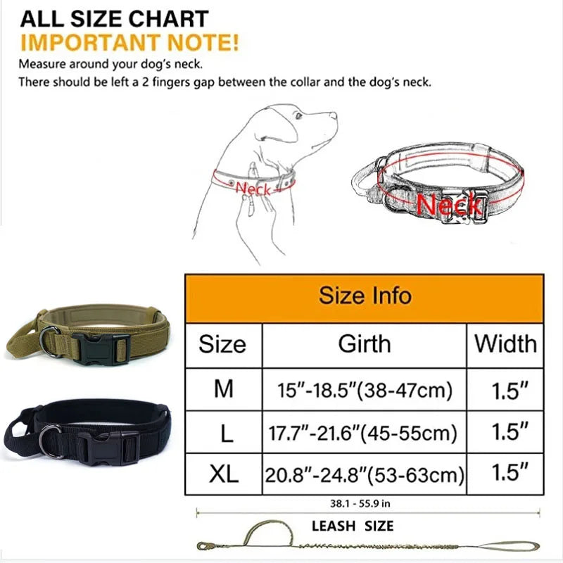 Dog Collar Durable Adjustable Military Pet Collar Tactical Leash Set Nylon Collar Medium Large Dog Shepherd Training Accessories