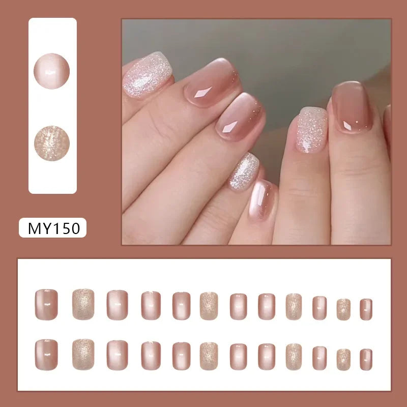 Platinum Maple Leaf Fake Nail with Jelly sticker Press on False Nails Wearable Round Head Oval Full Cover Nail Tips