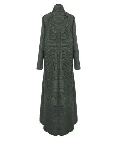 2025 Miyake Pleated abaya with Turn-down Collar, Long Sleeve, Vintage Printed Design, Plus Size
