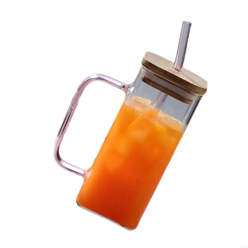 A52C Square Drinking Cup Creative Cocktails Glasses Colorful Handle Glass Cup for Coffee Milk Juice Heat Resistants Drinkware