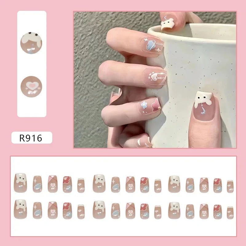 Platinum Maple Leaf Fake Nail with Jelly sticker Press on False Nails Wearable Round Head Oval Full Cover Nail Tips