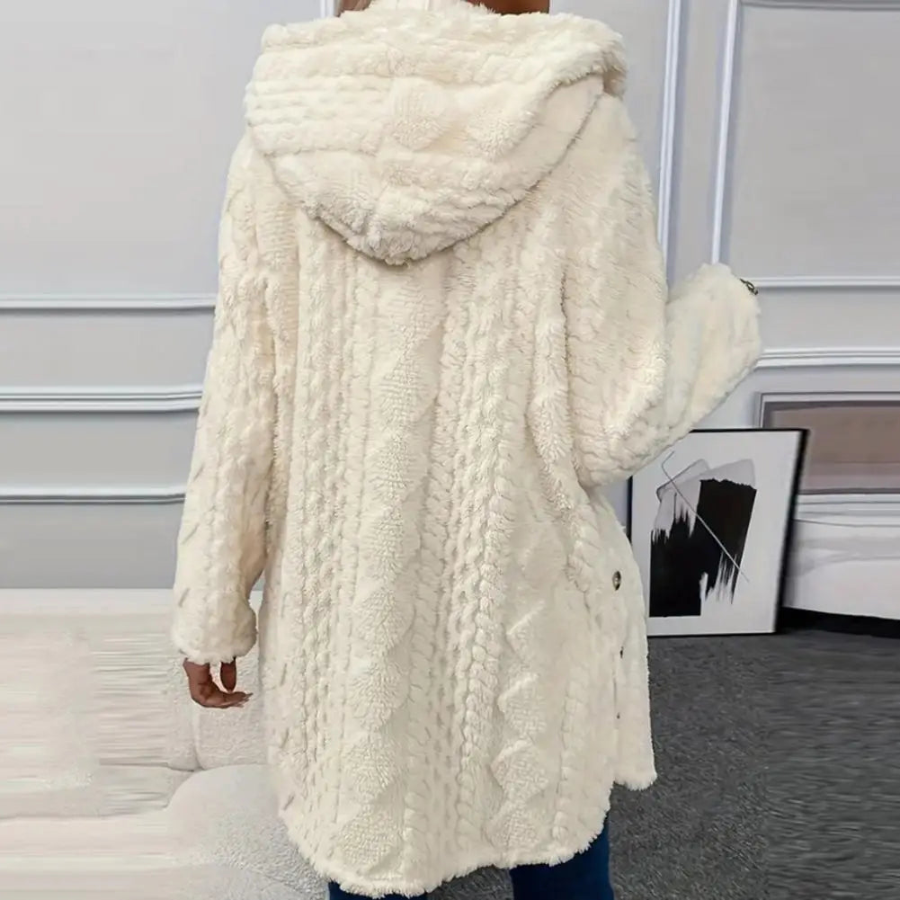 Hooded Plush Jacket Stylish Women's Hooded Cardigan Jacket for Fall Spring Casual Sporty Outerwear with Long Sleeves