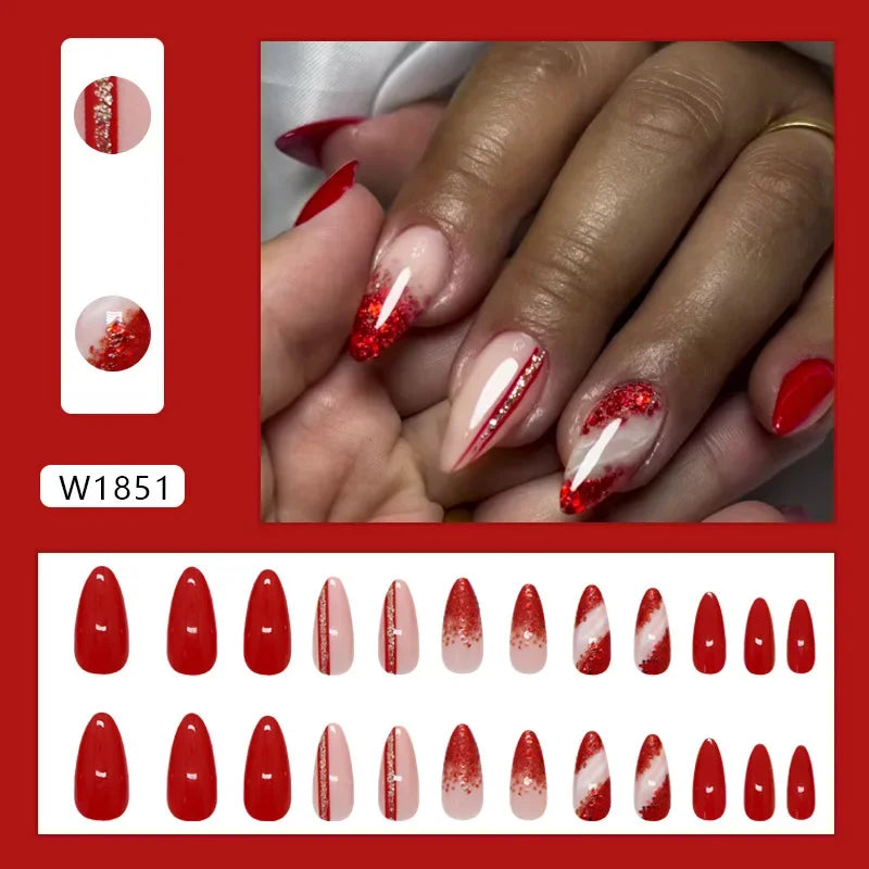 Platinum Maple Leaf Fake Nail with Jelly sticker Press on False Nails Wearable Round Head Oval Full Cover Nail Tips