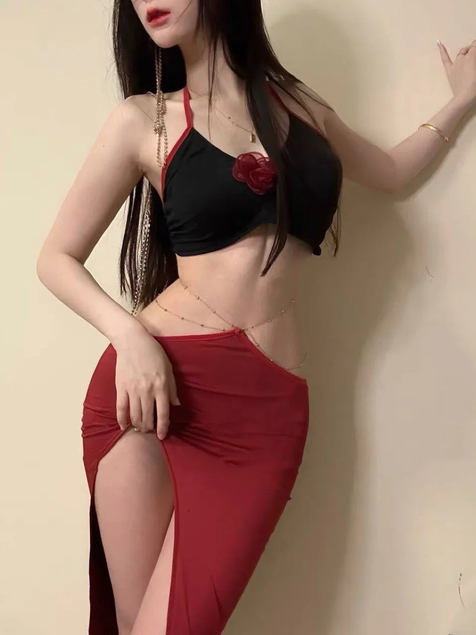 Red Rose Hanging Neck Top