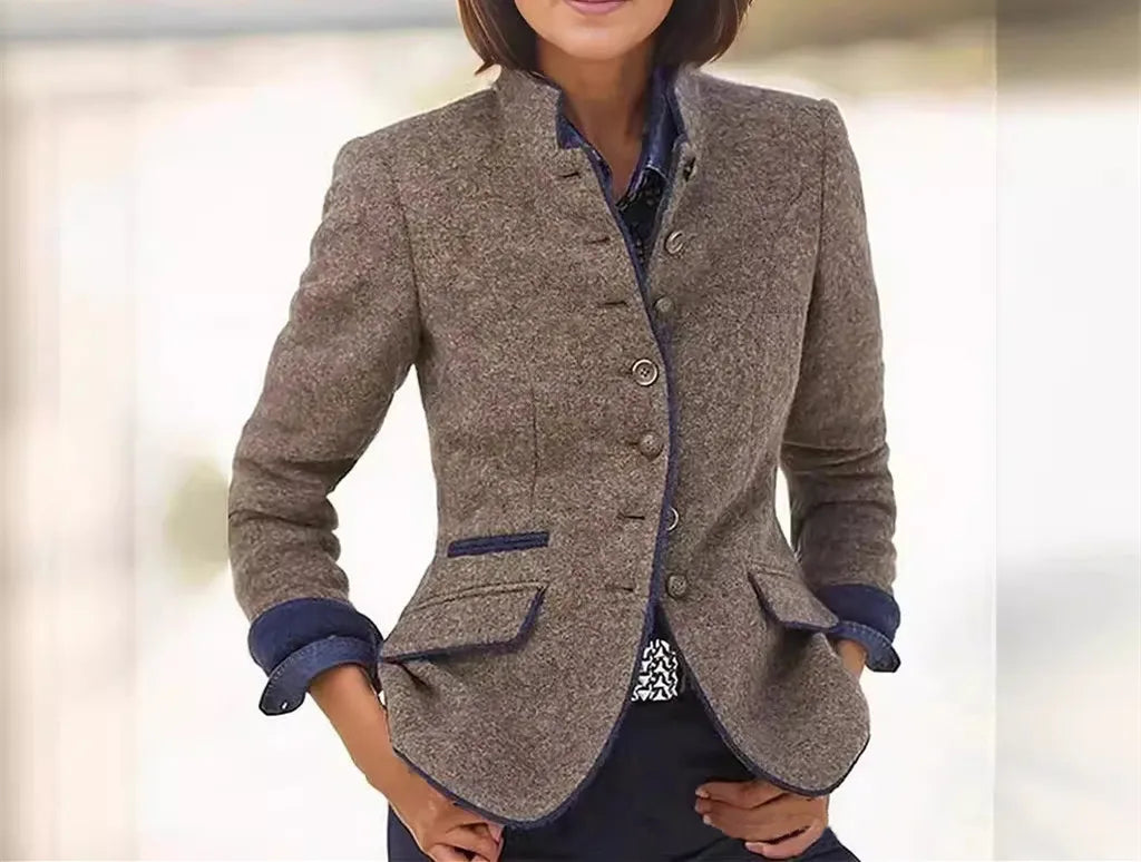 New Fashion Autumn/Winter Casual Long Sleeve Stand Collar Single Breasted Pockets Solid Color Slim Fit Jacket For Women,2 Colors