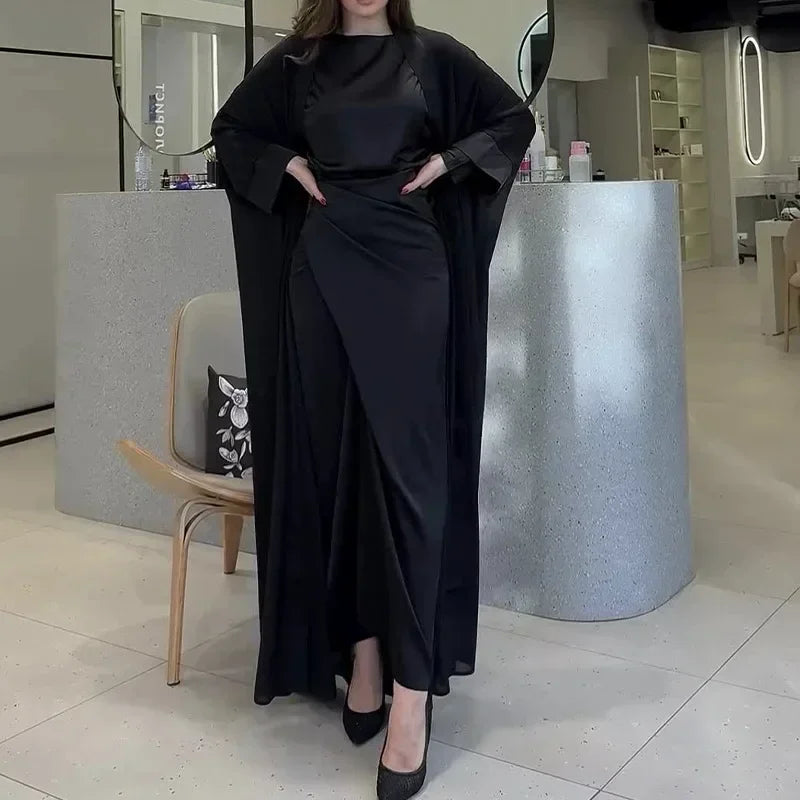 Ramadan Eid Abaya Dress for Women 2 Piece Set Women Dubai Saudi Islam Morocco Kaftan Party Long Robe Open Abayas Vestidos