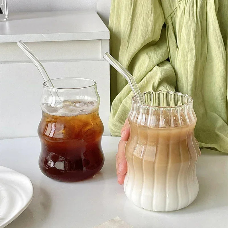 550ml Transparent Bubble Tea Aesthetic Glass Cups With Straws Beer Mugs Strawberry Milk Juice Pitcher Coffee Mug Drinkware Cup
