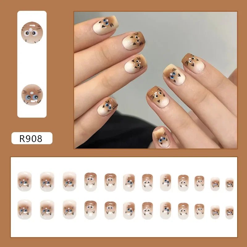 Platinum Maple Leaf Fake Nail with Jelly sticker Press on False Nails Wearable Round Head Oval Full Cover Nail Tips